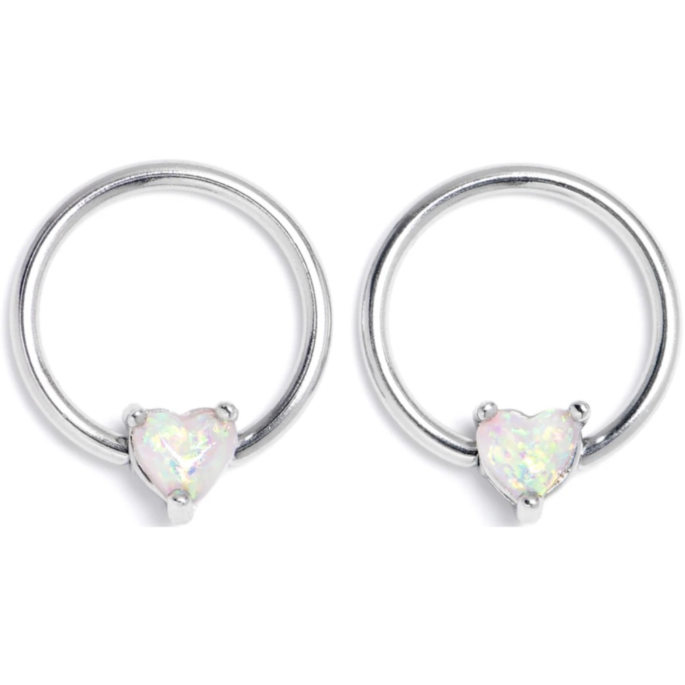 BodyCandy Faux Opal Heart 16 Gauge 3/8 BCR Captive Silver Ring Helix Septum